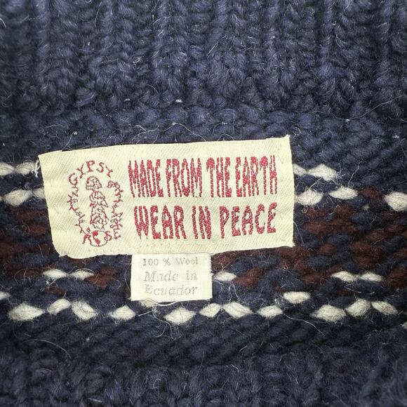 Vintage Gypsy Rose Cream/Navy Long Sleeve Fair Isle Pullover Wool Sweater LG/XL - Picture 5 of 10